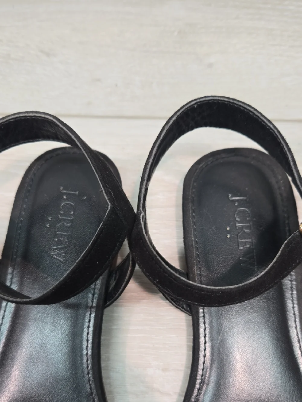 J.Crew Women’s Black Ankle-Strap Flat Suede Sandals Shoes Sz 7